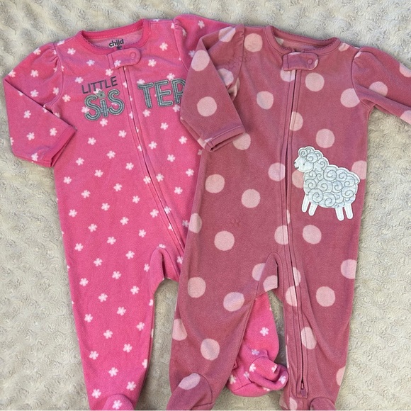 Child of Mine by Carter’s Fleece Footed Sleepers Size 3-6 Months Pink Lamb - Picture 1 of 8